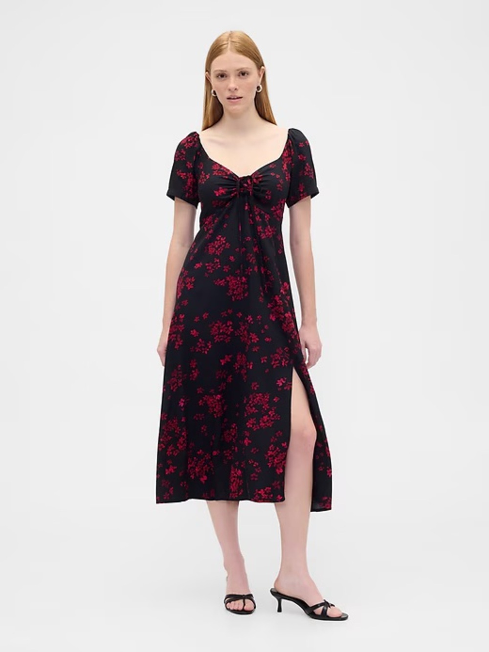 GAP Factory Puff Sleeve Midi Dress - Red and black floral